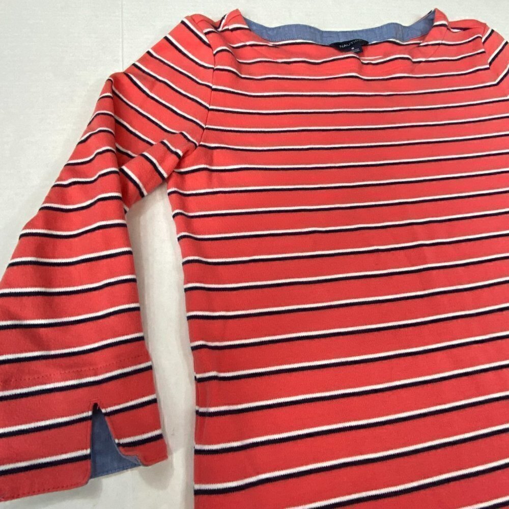 Nautical coral 3/4-sleeve striped jersey, Small